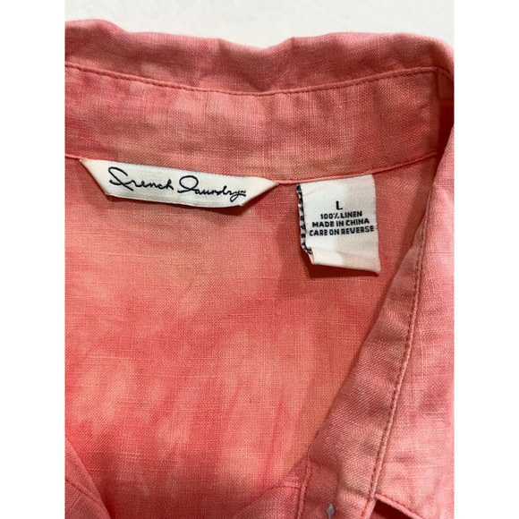 French Laundry Women's‎ Linen Blend Tie Dye Button Front Blouse Coral Size L - Picture 7 of 10